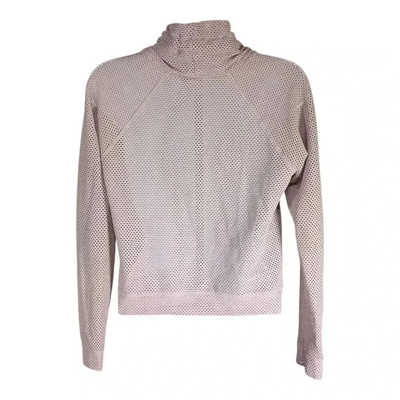 Koral Cropped Top Long Sleeve Textured Pullover Mock Neck Beige Tan Medium - Picture 2 of 5